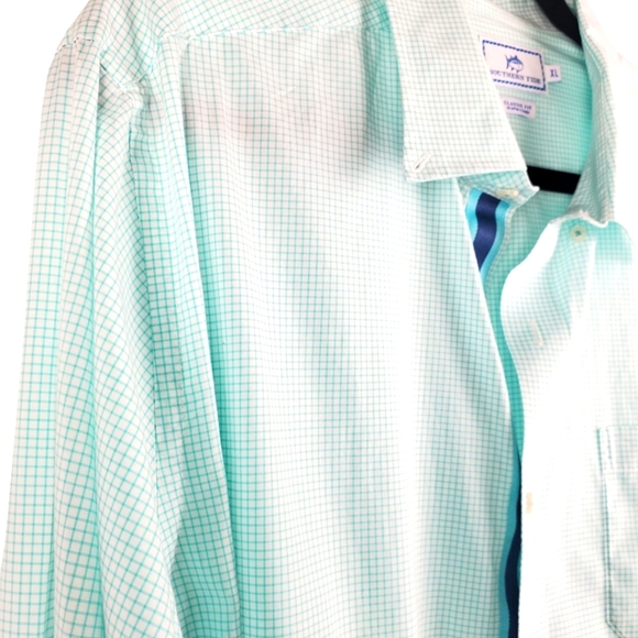 Men's Southern Tide Dress Shirt. Light gr/wt plaid. XL - Picture 5 of 10